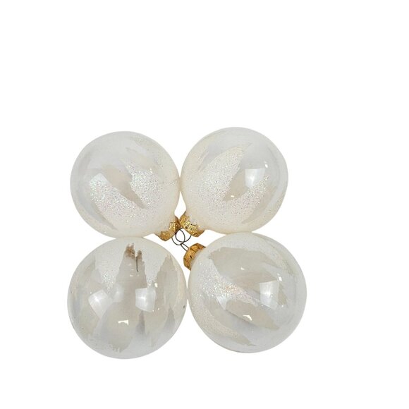 Vintage Christmas Ornaments Clear Glass White Glitter Accents Gold Crown - Picture 5 of 8